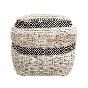 Pasargad Grandcanyon Cotton Pouf (Ivory/Black) PPF-623-PASARGAD