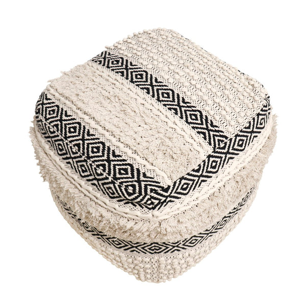 Pasargad Grandcanyon Cotton Pouf (Ivory/Black) PPF-623-PASARGAD