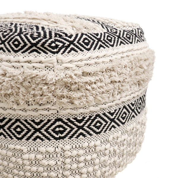 Pasargad Grandcanyon Cotton Pouf (Ivory/Black) PPF-623-PASARGAD