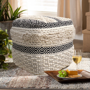 Pasargad Grandcanyon Cotton Pouf (Ivory/Black) PPF-623-PASARGAD