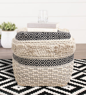 Pasargad Grandcanyon Cotton Pouf (Ivory/Black) PPF-623-PASARGAD