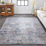 Percy Vintage Medallion, Blue/Gray/Rose/Rust, 9ft - 2in x 12ft Area Rug