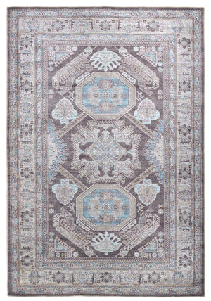 Percy Vintage Geometric Medallion Area Rug, Gray /Turquoise, 9ft-2in x 12ft