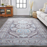 Percy Vintage Geometric Medallion Area Rug, Gray /Turquoise, 9ft-2in x 12ft