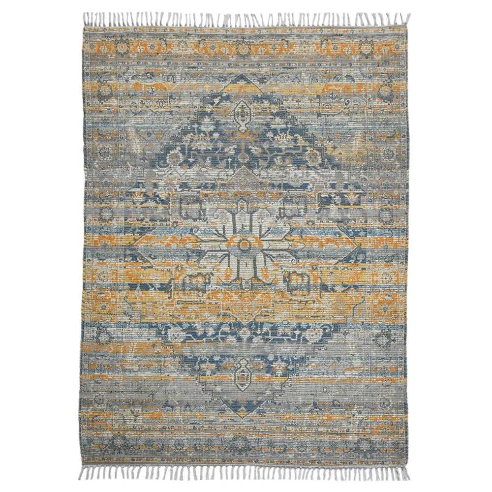 AMER Rugs Prairie PRE-2 Hand-Loomed Oriental Transitional Area Rug Denim/Orange 3'6" x 5'6"