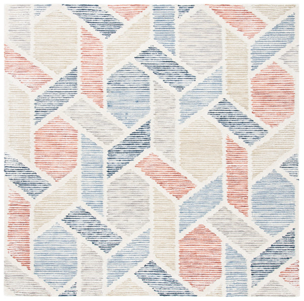 Precious 221 Hand Tufted 80% Wool, 20% Cotton Contemporary Rug Blue / Rust 80% Wool, 20% Cotton PRE221M-6SQ