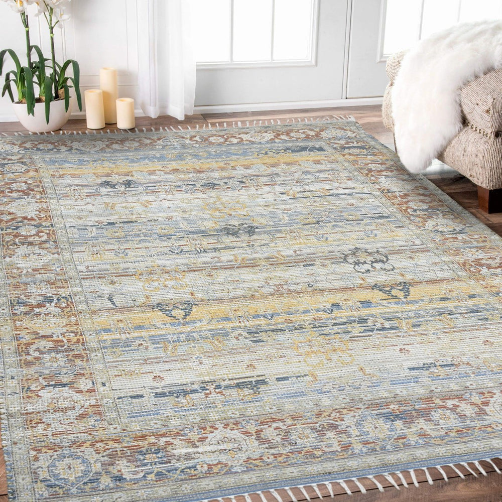 AMER Rugs Prairie PRE-4 Hand-Loomed Oriental Transitional Area Rug Blue/Red 3'6" x 5'6"