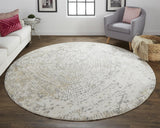 Frida Distressed Abstract Watercolor Area Rug, Ivory/Gray/Tan, 7ft-9in x 7ft-9in