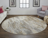 Frida Distressed Abstract Watercolor Rug, Beige/Blue, 7ft-9in x 7ft-9in Round