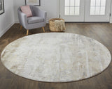 Frida Distressed Abstract Watercolor Rug, Ivory/Brown, 7ft-9in x 7ft-9in Round