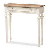 Marquetterie French Provincial Style Weathered Oak and White Wash Distressed Finish Wood Two-Tone Console Table