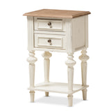 Marquetterie French Provincial Style Weathered Oak and White Wash Distressed Finish Wood Two-Tone 2-Drawer and 1-Shelf Nightstand