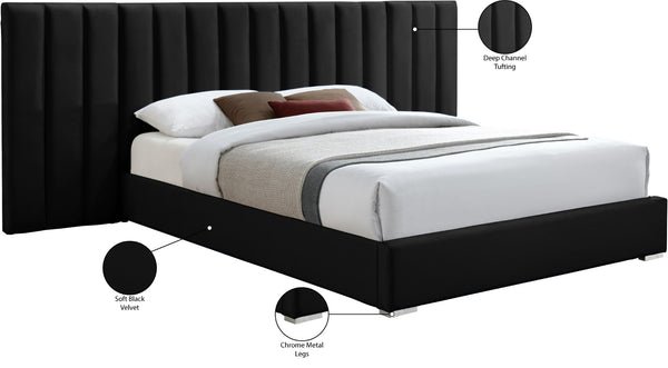 Pablo Velvet / Particle Board / Foam Contemporary Black Velvet King Bed - 119.5" W x 85.5" D x 41.5" H