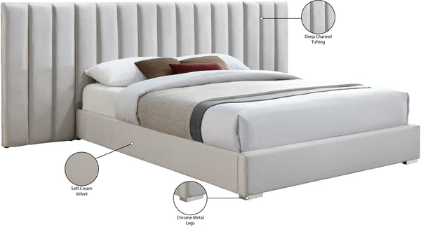 Pablo Velvet / Particle Board / Foam Contemporary Cream Velvet King Bed - 119.5" W x 85.5" D x 41.5" H