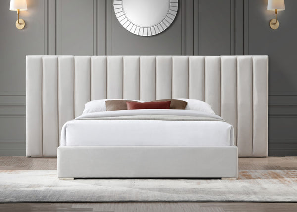 Pablo Velvet / Particle Board / Foam Contemporary Cream Velvet Queen Bed - 103" W x 85.5" D x 41.5" H