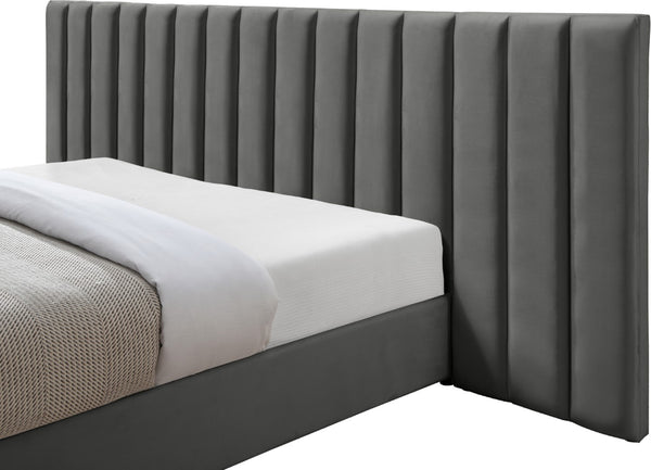Pablo Velvet / Particle Board / Foam Contemporary Grey Velvet King Bed - 119.5" W x 85.5" D x 41.5" H