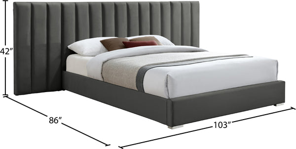 Pablo Velvet / Particle Board / Foam Contemporary Grey Velvet Queen Bed - 103" W x 85.5" D x 41.5" H