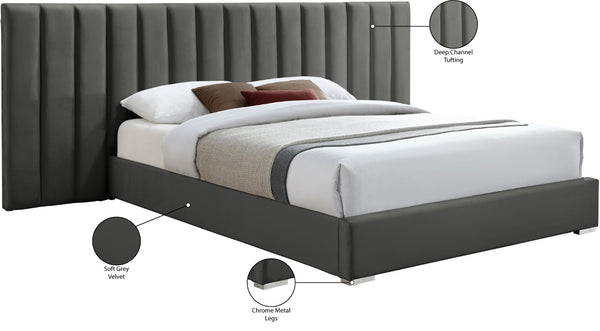 Pablo Velvet / Particle Board / Foam Contemporary Grey Velvet Queen Bed - 103" W x 85.5" D x 41.5" H