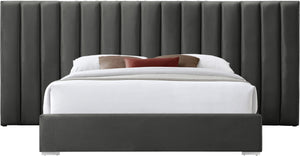 Pablo Velvet / Particle Board / Foam Contemporary Grey Velvet Queen Bed - 103" W x 85.5" D x 41.5" H