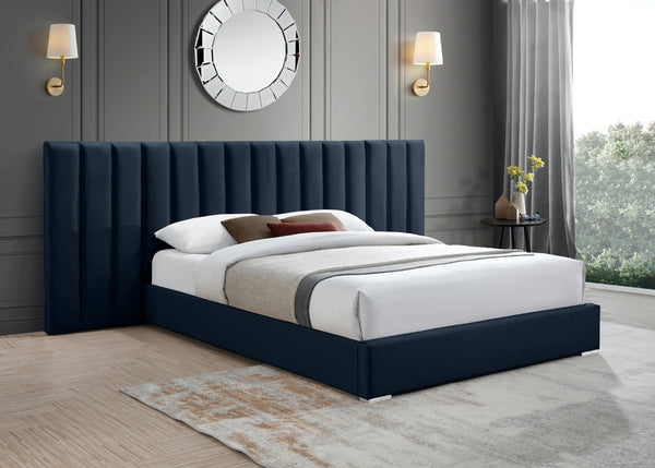 Pablo Velvet / Particle Board / Foam Contemporary Navy Velvet King Bed - 119.5" W x 85.5" D x 41.5" H