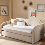 Baxton Studio Parkson Modern and Contemporary Beige Linen Fabric Curved Notched Corners Sofa Twin Daybed with Roll-Out Trundle Guest Bed