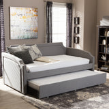 Baxton Studio Parkson Modern and Contemporary Grey Fabric Curved Notched Corners Sofa Twin Daybed with Roll-Out Trundle Guest Bed