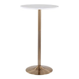 Pebble Contemporary/Glam Adjustable Dining to Bar Table in Gold Metal and White Wood by LumiSource