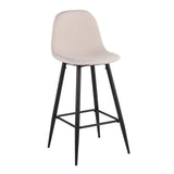 Pebble Mid-Century Modern Barstool in Black Metal and Beige Fabric by LumiSource - Set of 2