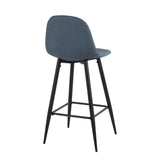 Pebble Mid-Century Modern Barstool in Black Metal and Blue Fabric by LumiSource - Set of 2
