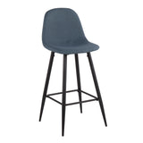 Pebble Mid-Century Modern Barstool in Black Metal and Blue Fabric by LumiSource - Set of 2
