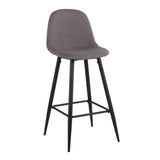Pebble Mid-Century Modern Barstool in Black Metal and Charcoal Fabric by LumiSource - Set of 2