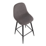 Pebble Mid-Century Modern Barstool in Black Metal and Charcoal Fabric by LumiSource - Set of 2