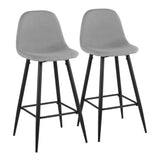 Pebble Mid-Century Modern Barstool in Black Metal and Light Grey Fabric by LumiSource - Set of 2