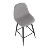 Pebble Mid-Century Modern Barstool in Black Metal and Light Grey Fabric by LumiSource - Set of 2