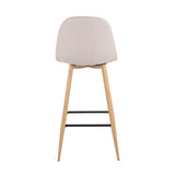 Pebble Mid-Century Modern Barstool in Natural Metal and Beige Fabric by LumiSource - Set of 2
