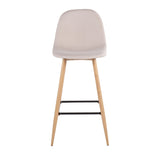Pebble Mid-Century Modern Barstool in Natural Metal and Beige Fabric by LumiSource - Set of 2