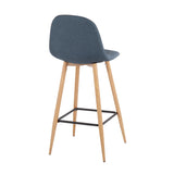 Pebble Mid-Century Modern Barstool in Natural Metal and Blue Fabric by LumiSource - Set of 2