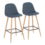 Pebble Mid-Century Modern Barstool in Natural Metal and Blue Fabric by LumiSource - Set of 2