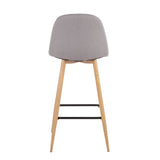 Pebble Mid-Century Modern Barstool in Natural Metal and Light Grey Fabric by LumiSource - Set of 2