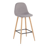 Pebble Mid-Century Modern Barstool in Natural Metal and Light Grey Fabric by LumiSource - Set of 2