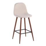 Pebble Mid-Century Modern Barstool in Walnut Metal and Beige Fabric by LumiSource - Set of 2