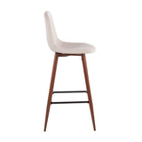 Pebble Mid-Century Modern Barstool in Walnut Metal and Beige Fabric by LumiSource - Set of 2