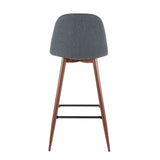 Pebble Mid-Century Modern Barstool in Walnut Metal and Blue Fabric by LumiSource - Set of 2