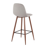 Pebble Mid-Century Modern Barstool in Walnut Metal and Light Grey Fabric by LumiSource - Set of 2