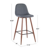 Pebble Mid-Century Modern Barstool in Walnut Metal and Blue Fabric by LumiSource - Set of 2