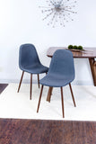 Pebble Mid-Century Modern Dining/Accent Chair in Walnut and Blue Fabric by LumiSource - Set of 2