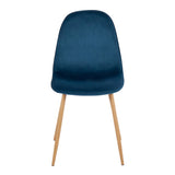 Pebble Contemporary Chair in Natural Wood Metal and Blue Velvet by LumiSource - Set of 2