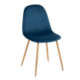 Pebble Contemporary Chair in Natural Wood Metal and Blue Velvet by LumiSource - Set of 2