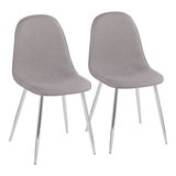 Pebble Contemporary Chair in Chrome and Light Grey Fabric by LumiSource - Set of 2