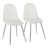 Pebble Contemporary Chair in Chrome and White Faux Leather by LumiSource - Set of 2